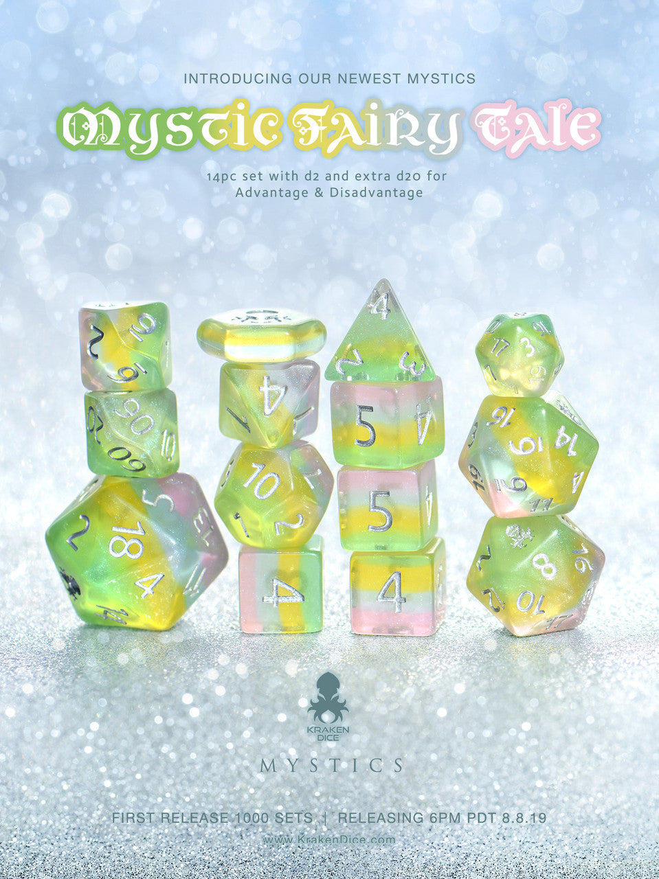 Mystic Fairy Tale 14pc Dice Set Inked in Silver